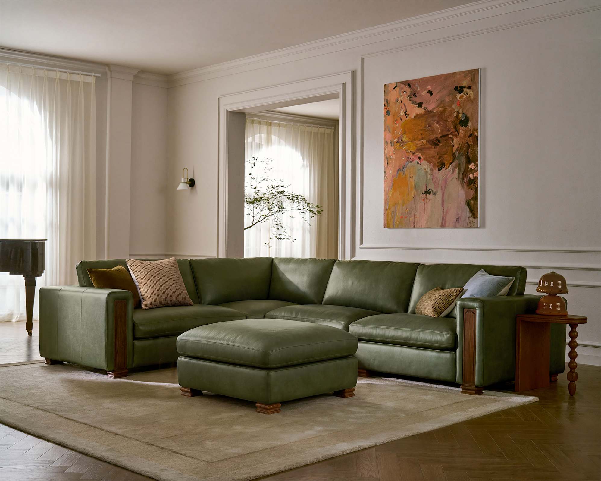 Tan France Kagan Leather 4-Piece Chaise Sofa 2