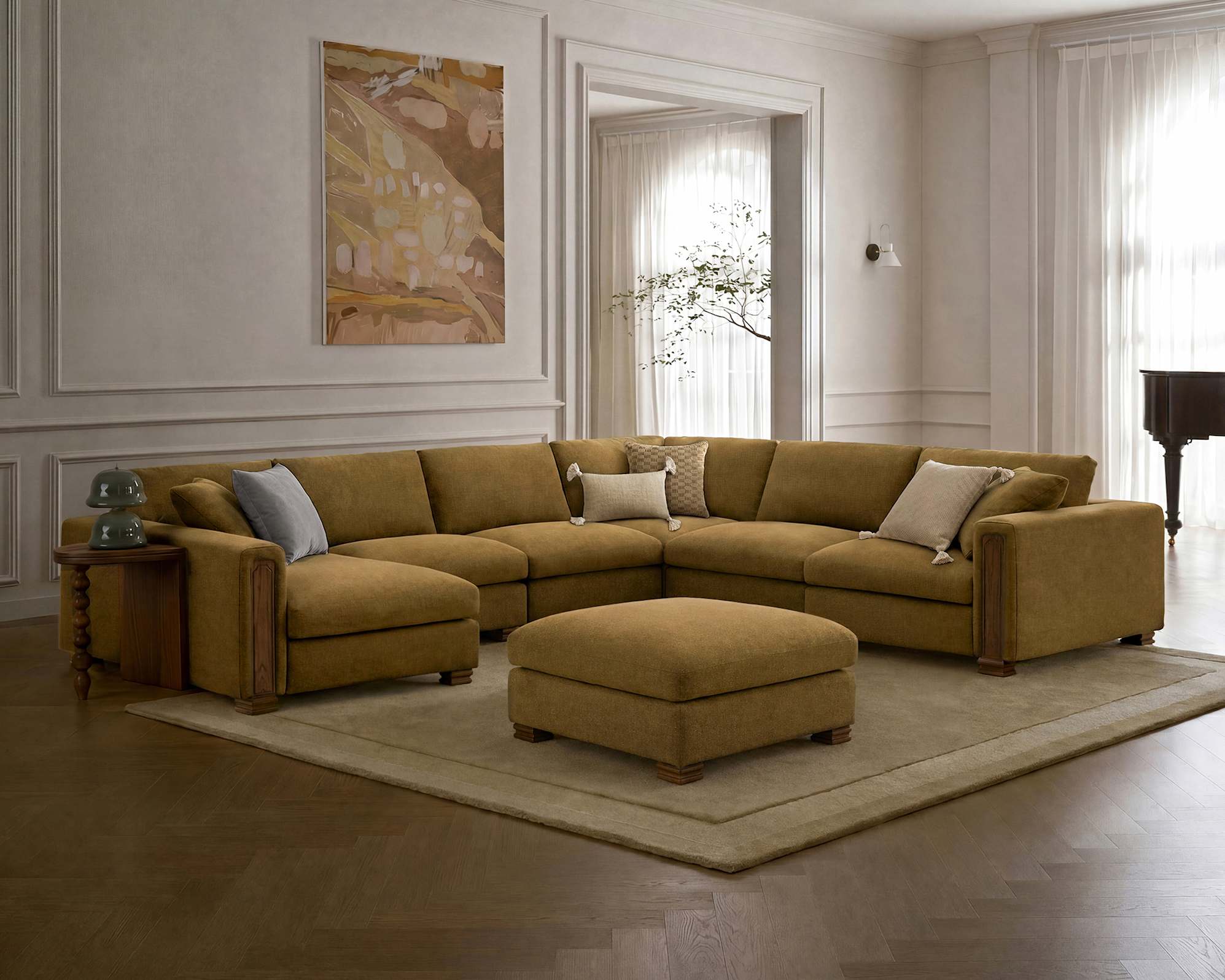 Tan France Kagan Armless Couch 3