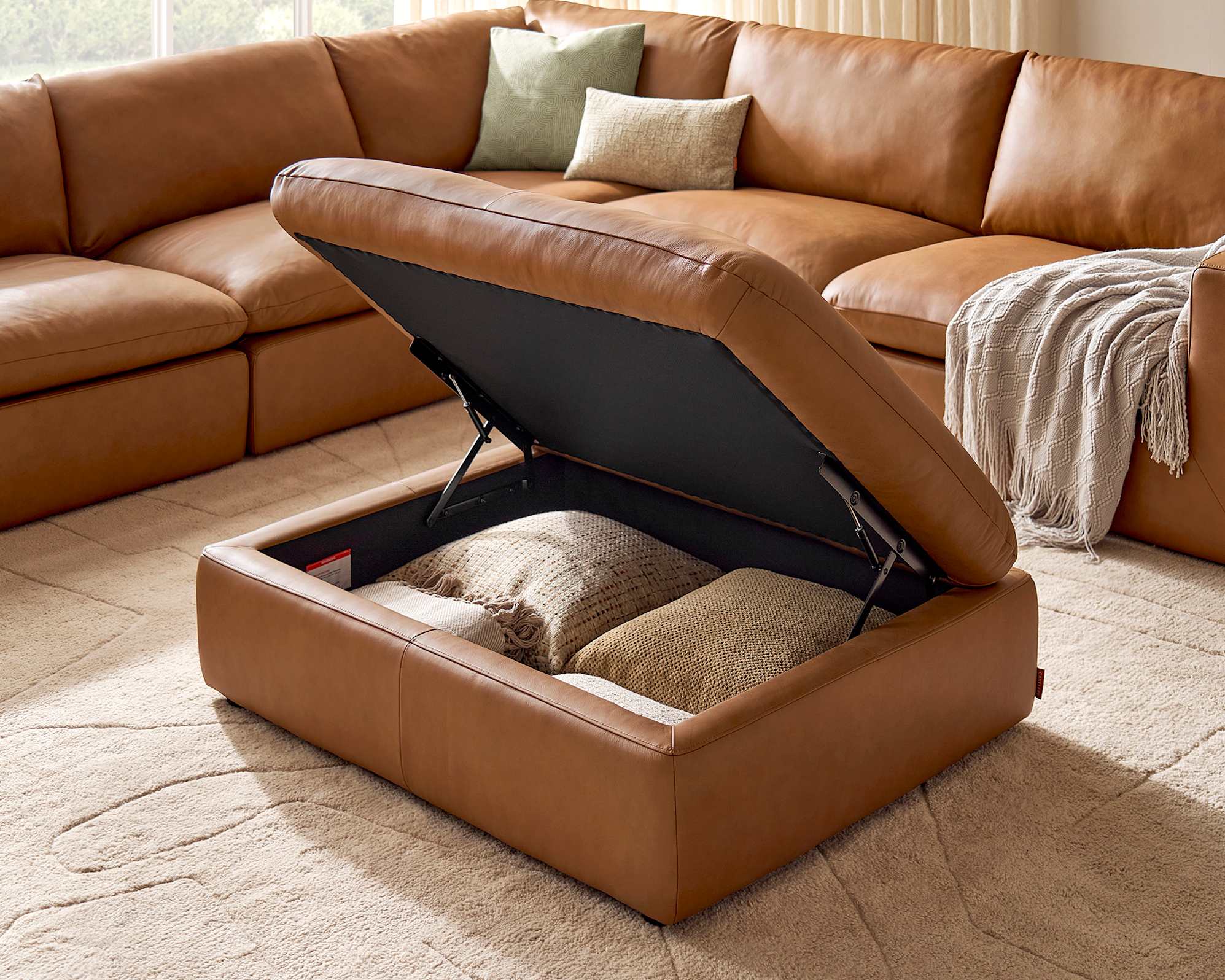 Dawson Leather L-Shape Sectional Sofa with Ottoman 2