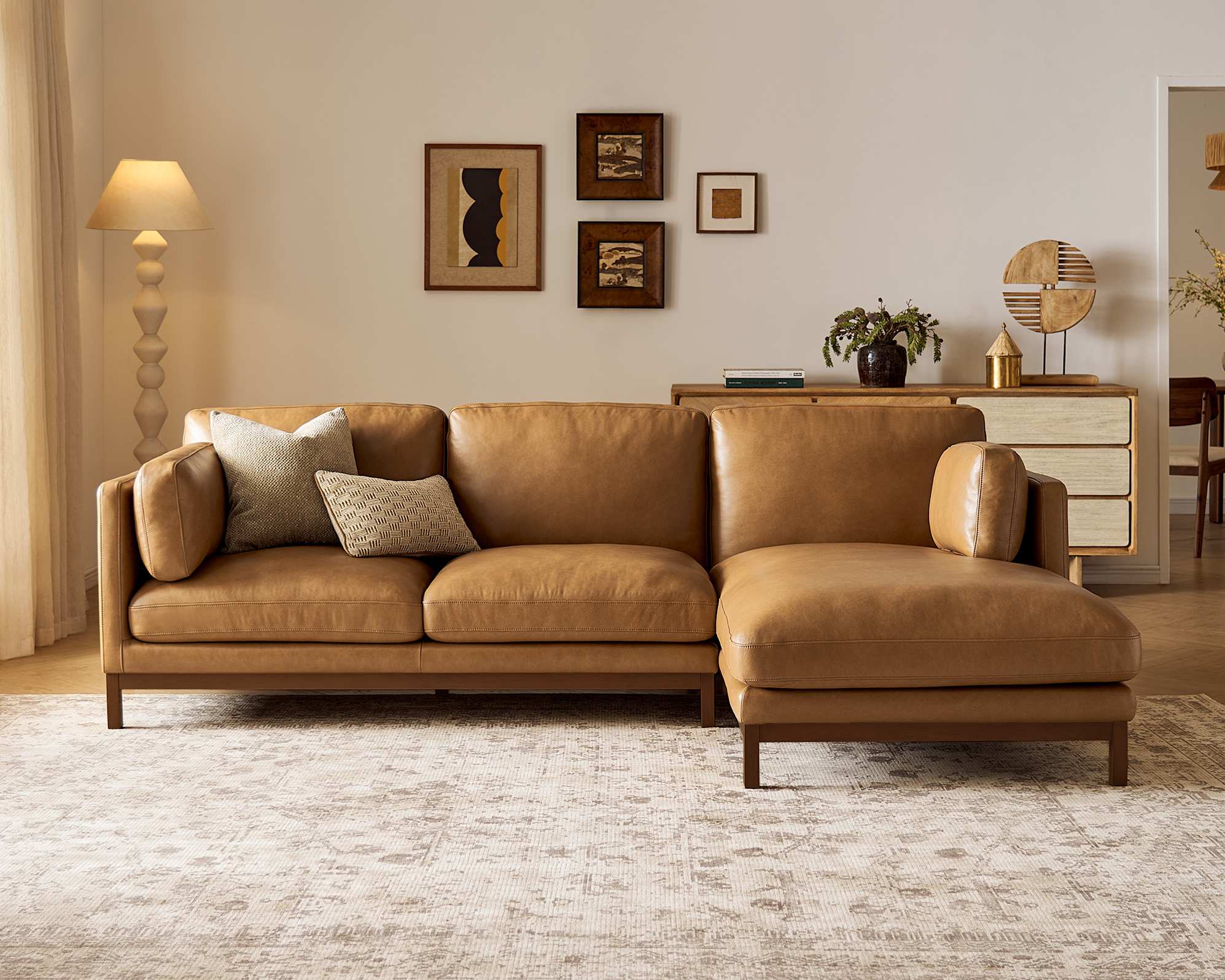 Owen II Leather Right Chaise Sofa 1