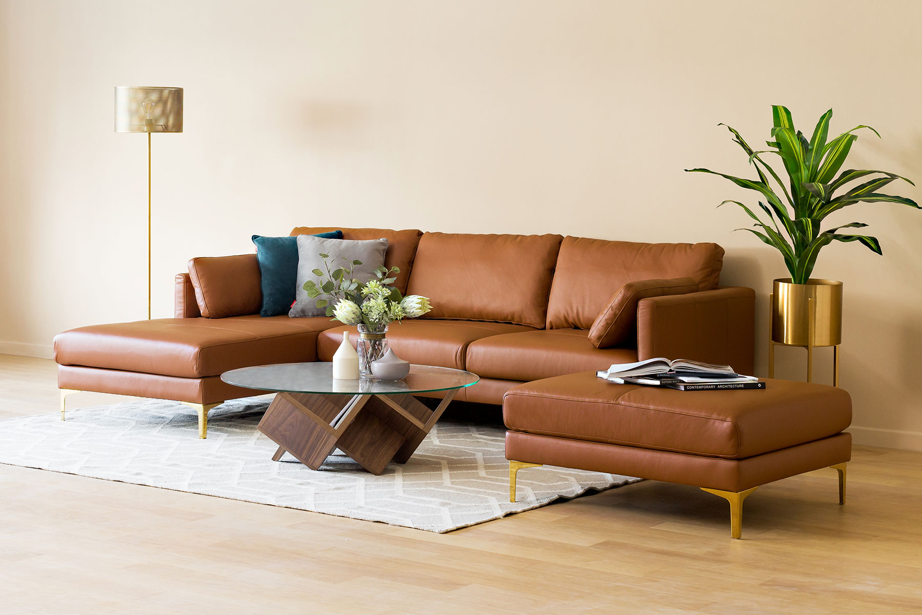 brown leather sofa coffee table