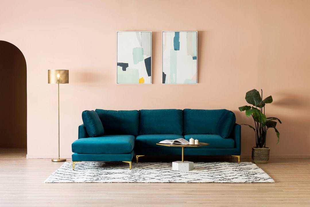 Adams Chaise Sectional Sofa Dove Grey Right Facing Brass Adams Chaise Sectional Sofa 1