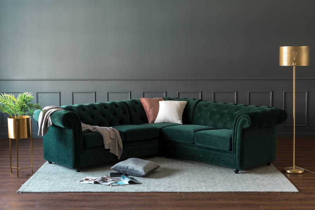 Jacques L Shape Sectional Sofa Midnight Blue Velvet Castlery