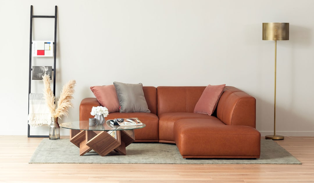 Todd Sectional Chaise Sofa Leather Saddle Tan Left Facing