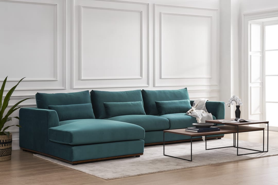 Alfie Chaise Sectional Sofa Deep Teal Velvet Left Facing