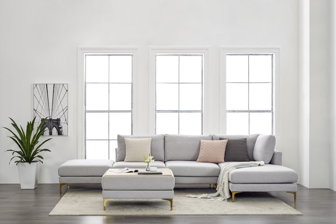 Adams Chaise Sectional Sofa With Ottoman Dove Gray Left Facing