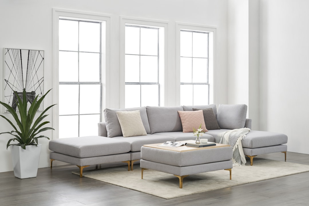 Adams Chaise Sectional Sofa With Ottoman Dove Gray Left Facing