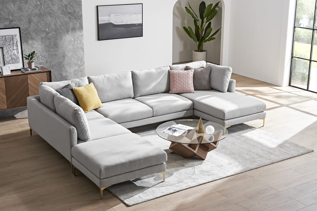 Adams U Shape Sectional Sofa With Ottoman Fumo Grey Left Facing Brass Castlery Australia - Sectional Chaise Lounge Sofa Set Adams U Shape Sectional Sofa With Ottoman Fumo Grey Left Facing Brass Castlery Australia - Sectional Chaise Lounge Sofa Set