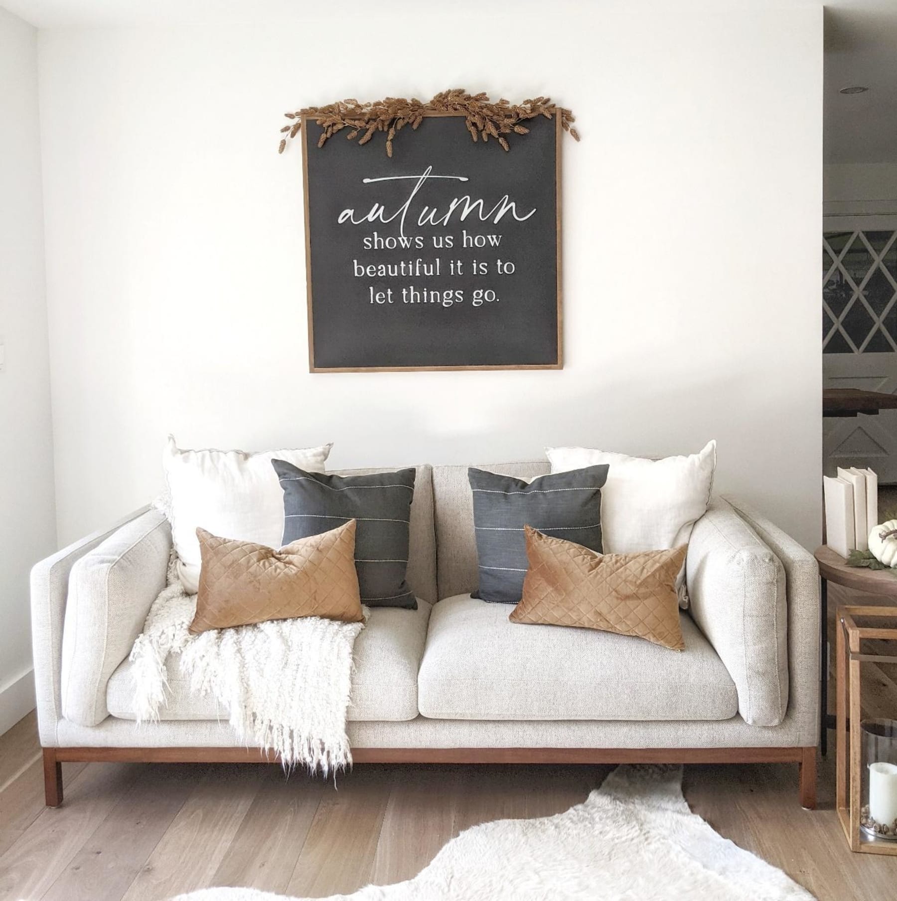 Beige sofa in a modern contemporary living room