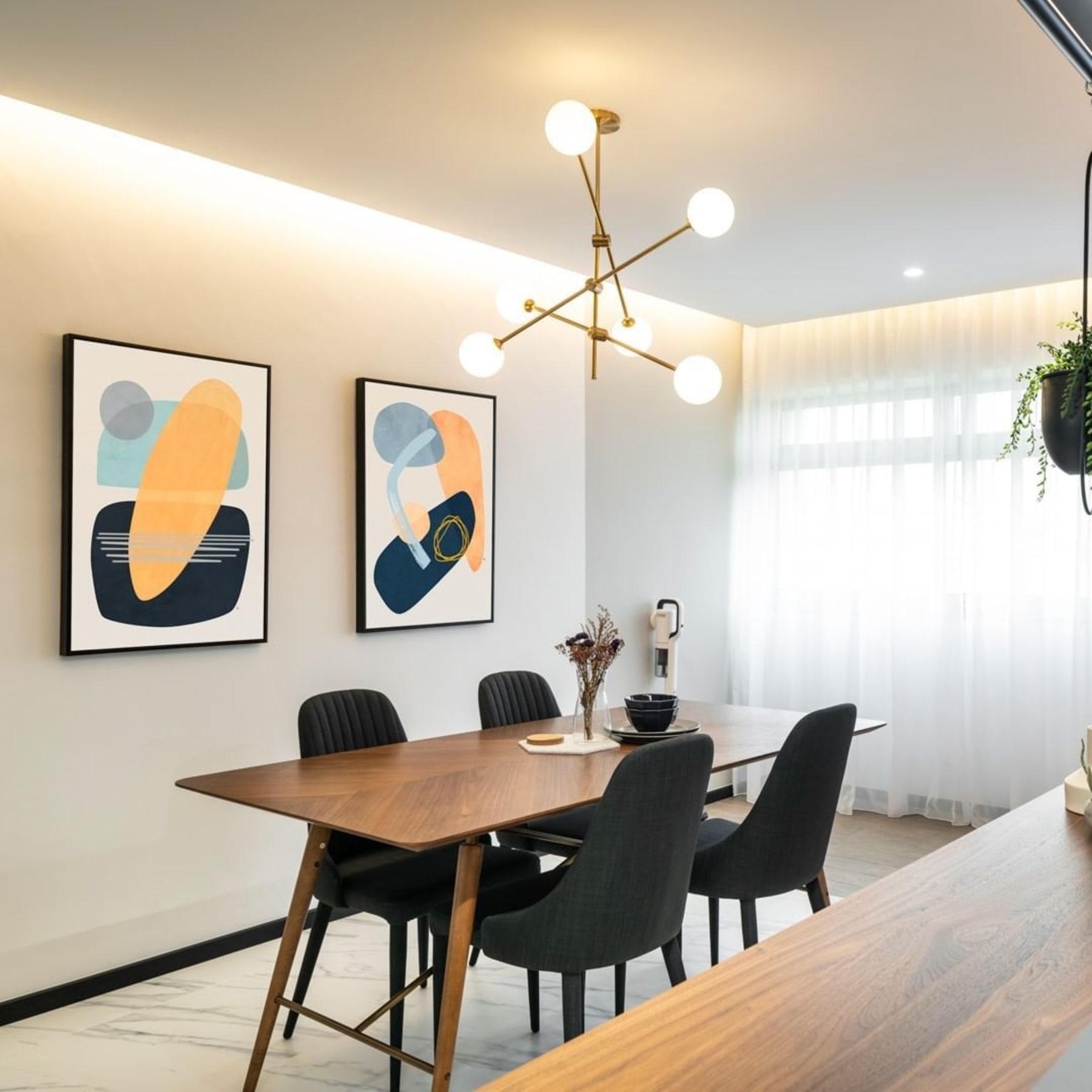 modern dining room with dining table and chairs