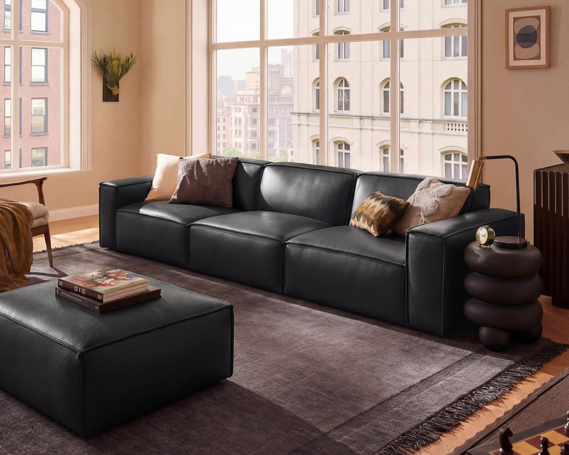 Jonathan Leather Extended Sofa Customised, (Marche) Graphite lifestyle