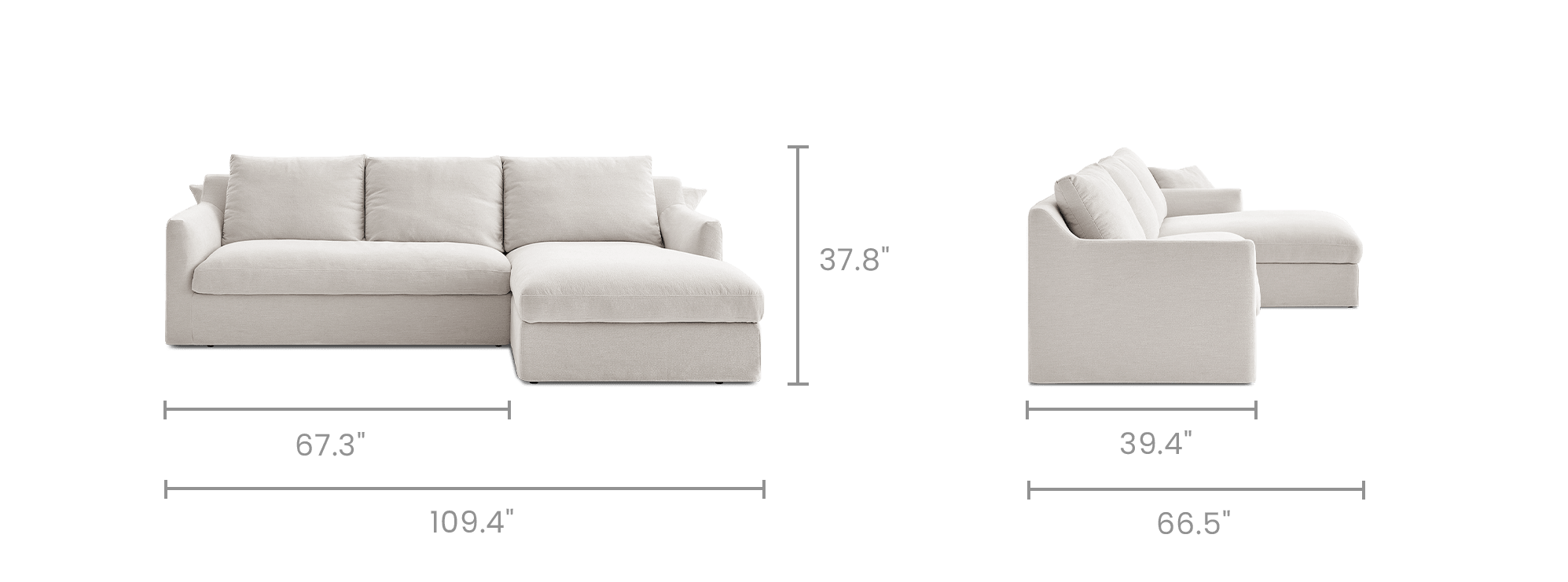 dimension of Agnes Slipcover Storage Chaise Sectional Sofa