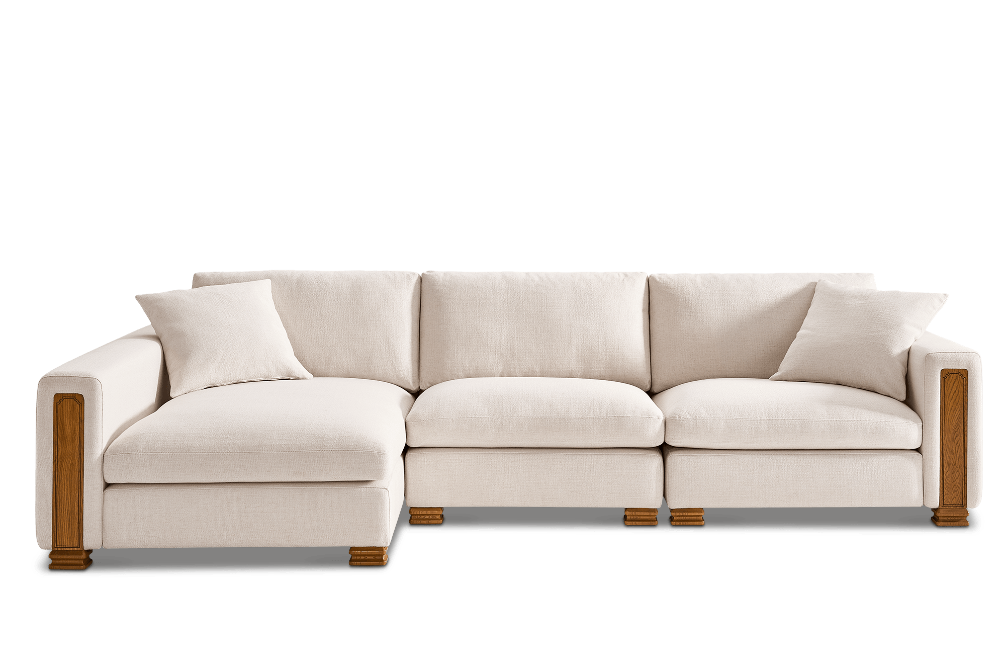 Tan France Kagan 3-Piece Chaise Sectional Sofa Left Facing, (Basketweave) Cream