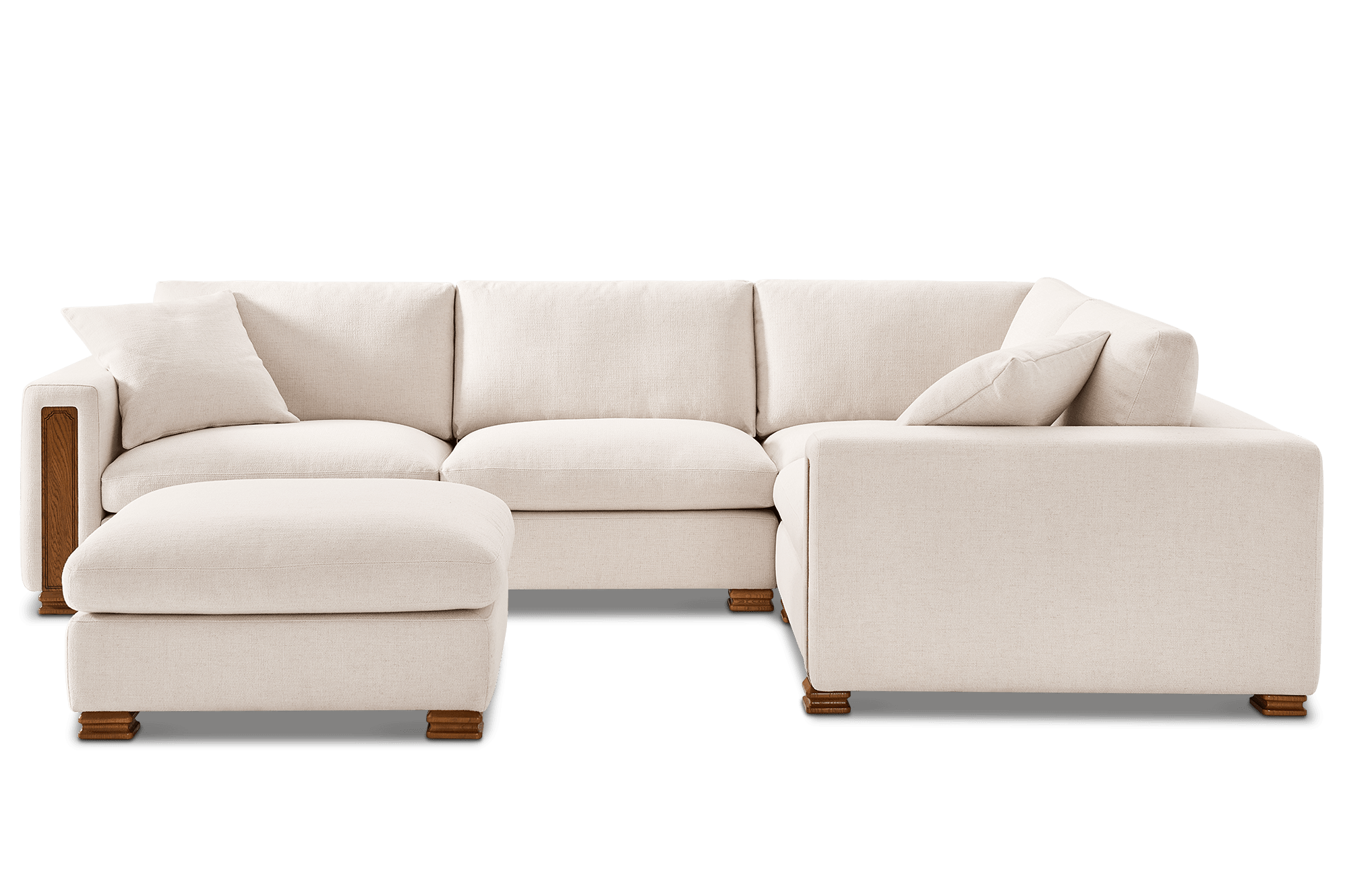 Tan France Kagan 4-Piece Chaise Sectional Sofa with Ottoman, (Basketweave) Cream