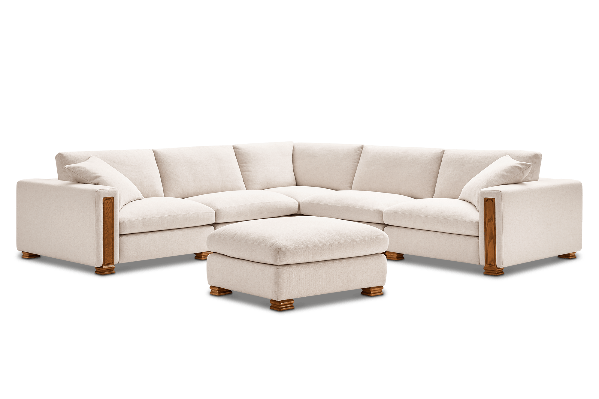 Tan France Kagan 5-Piece L-Shape Sectional Sofa with Ottoman, (Basketweave) Cream