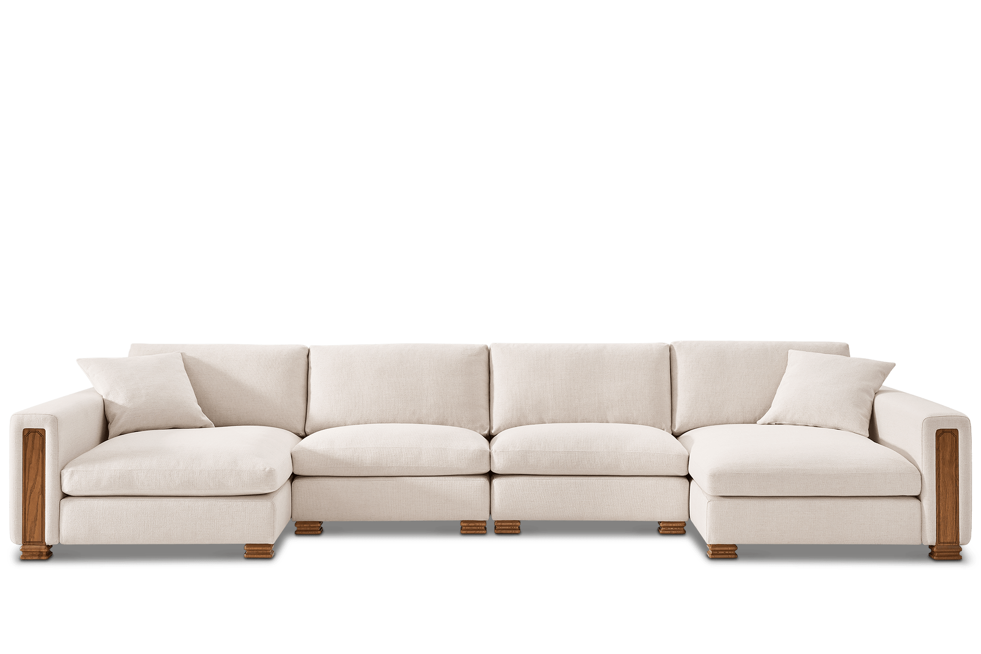 Tan France Kagan 4-Piece U-Shape Sectional Sofa, (Basketweave) Cream
