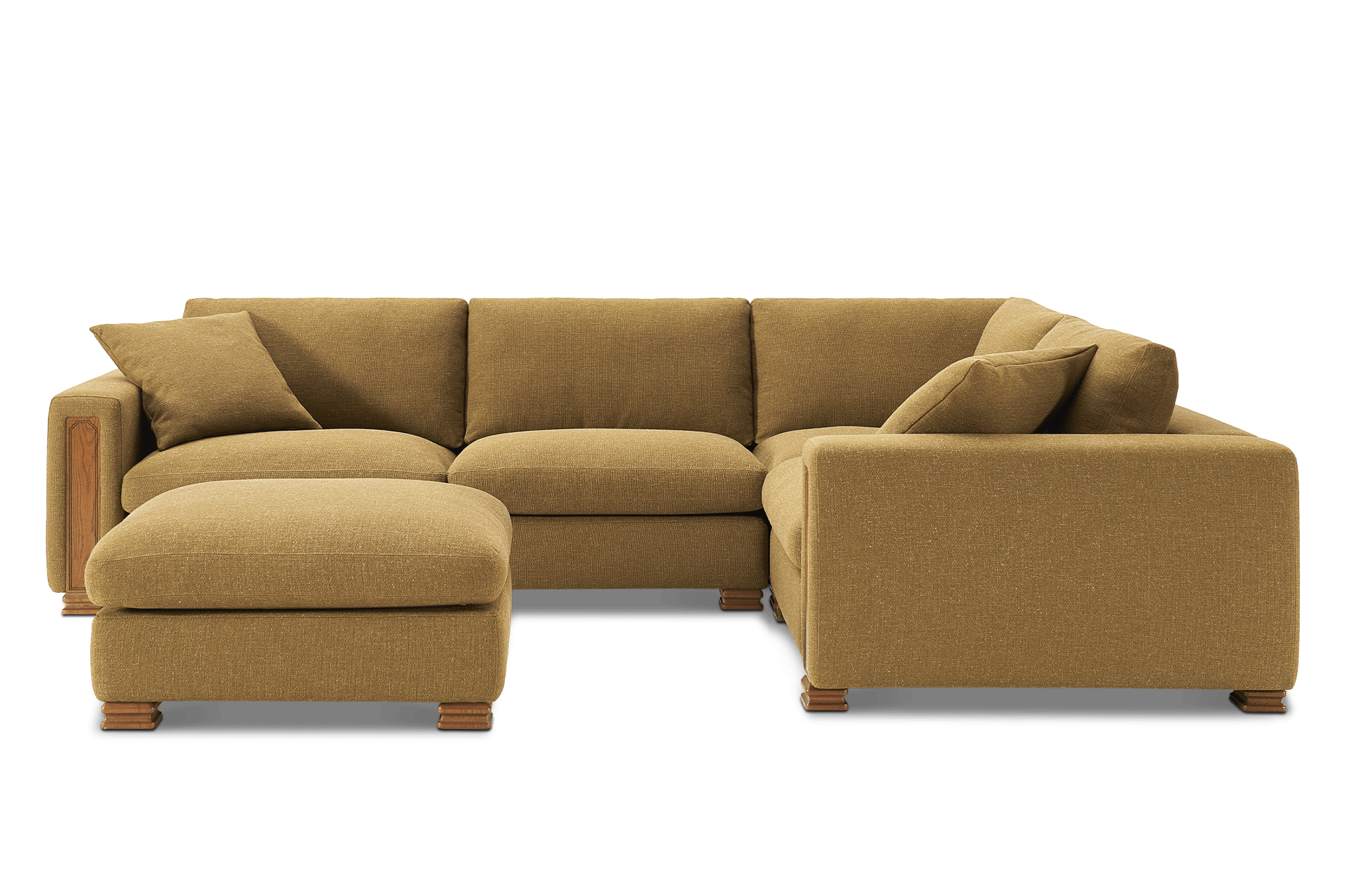 Tan France Kagan 4-Piece Chaise Sectional Sofa with Ottoman, (Basketweave) Caramel