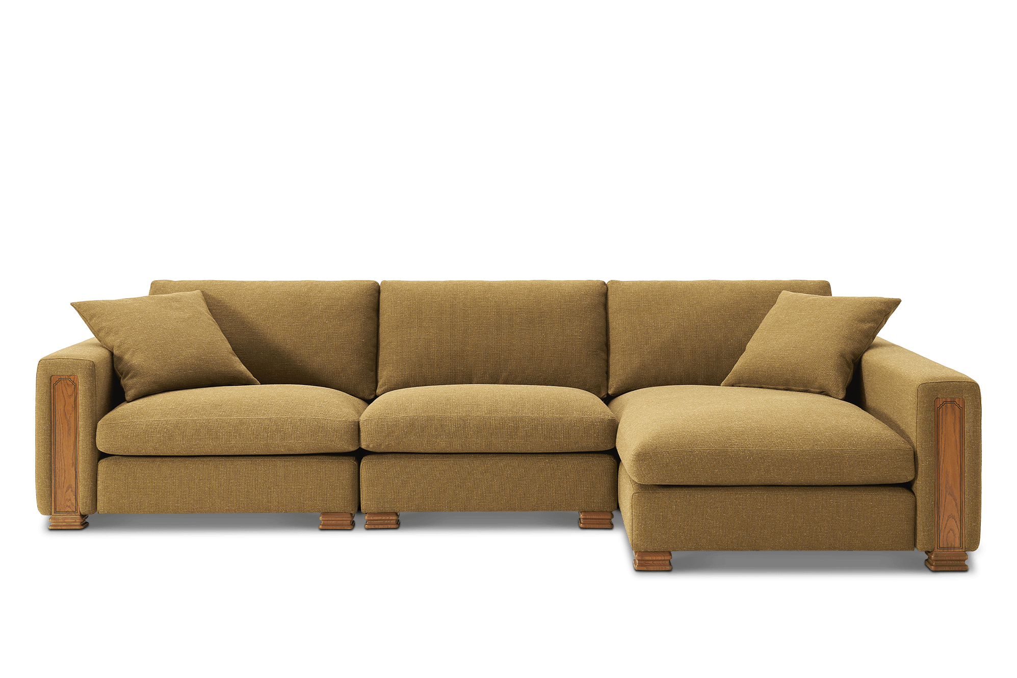 Tan France Kagan 3-Piece Chaise Sofa Right Facing, (Basketweave) Caramel