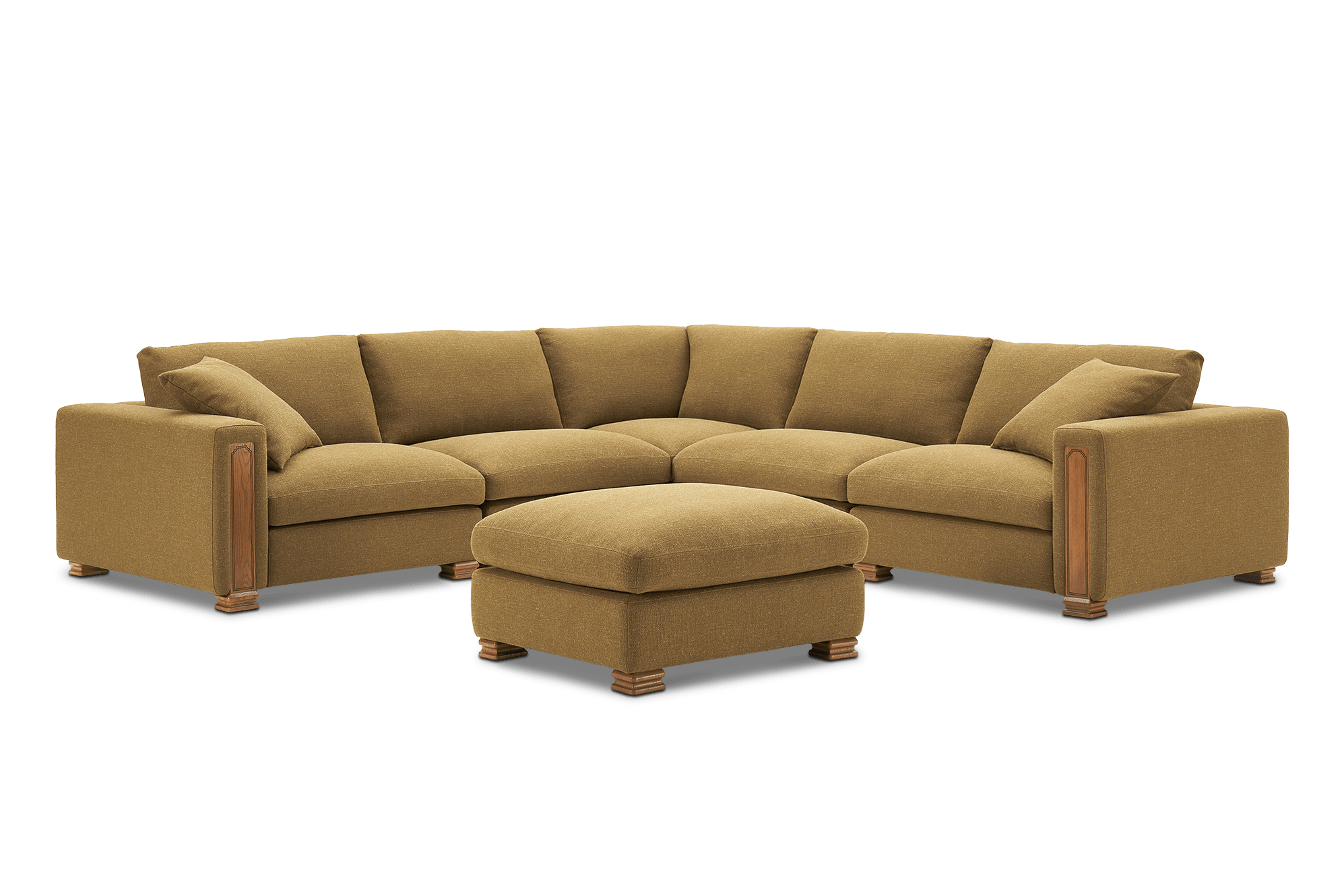 Tan France Kagan 5-Piece L-Shape Sectional Couch with Ottoman, (Basketweave) Caramel