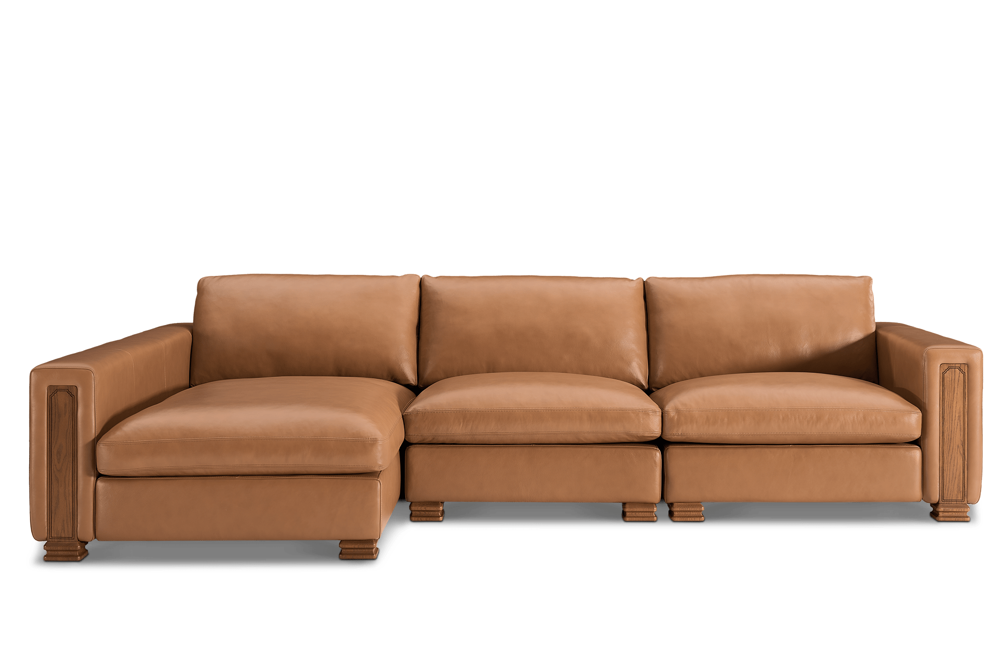 Tan France Kagan Leather 3-Piece Chaise Sectional Couch Left Facing, (Marche) Cocoa