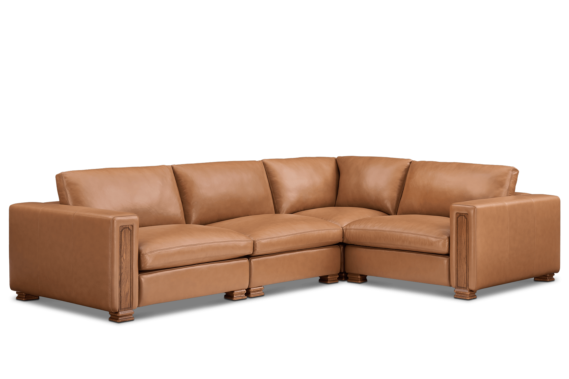 Tan France Kagan Leather 4-Piece Chaise Sectional Couch, (Marche) Cocoa