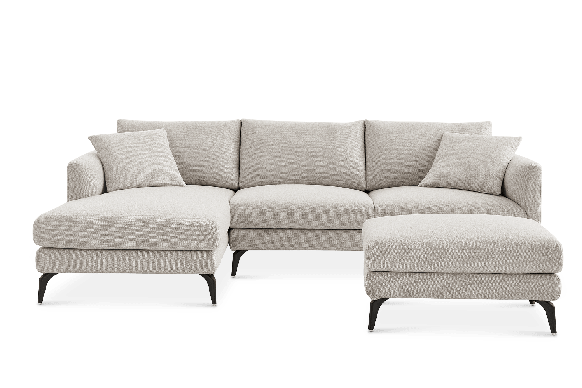 Lena Chaise Sectional Sofa Left Facing with Ottoman, (Performance Hugo) Greige (Matte Black Legs)
