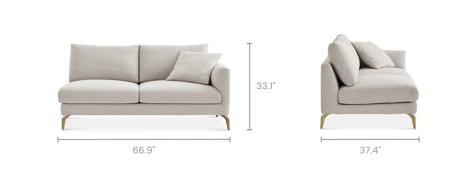 dimension of Lena Performance Fabric Right Arm 2 Seater Couch