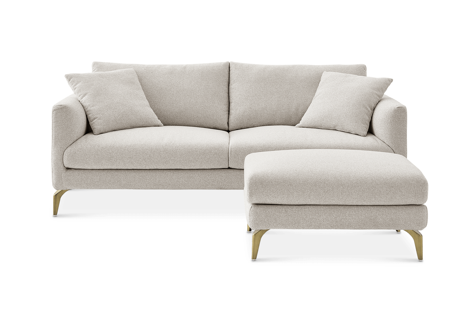 Lena Sofa with Ottoman, (Performance Hugo) Greige (Brass Legs)