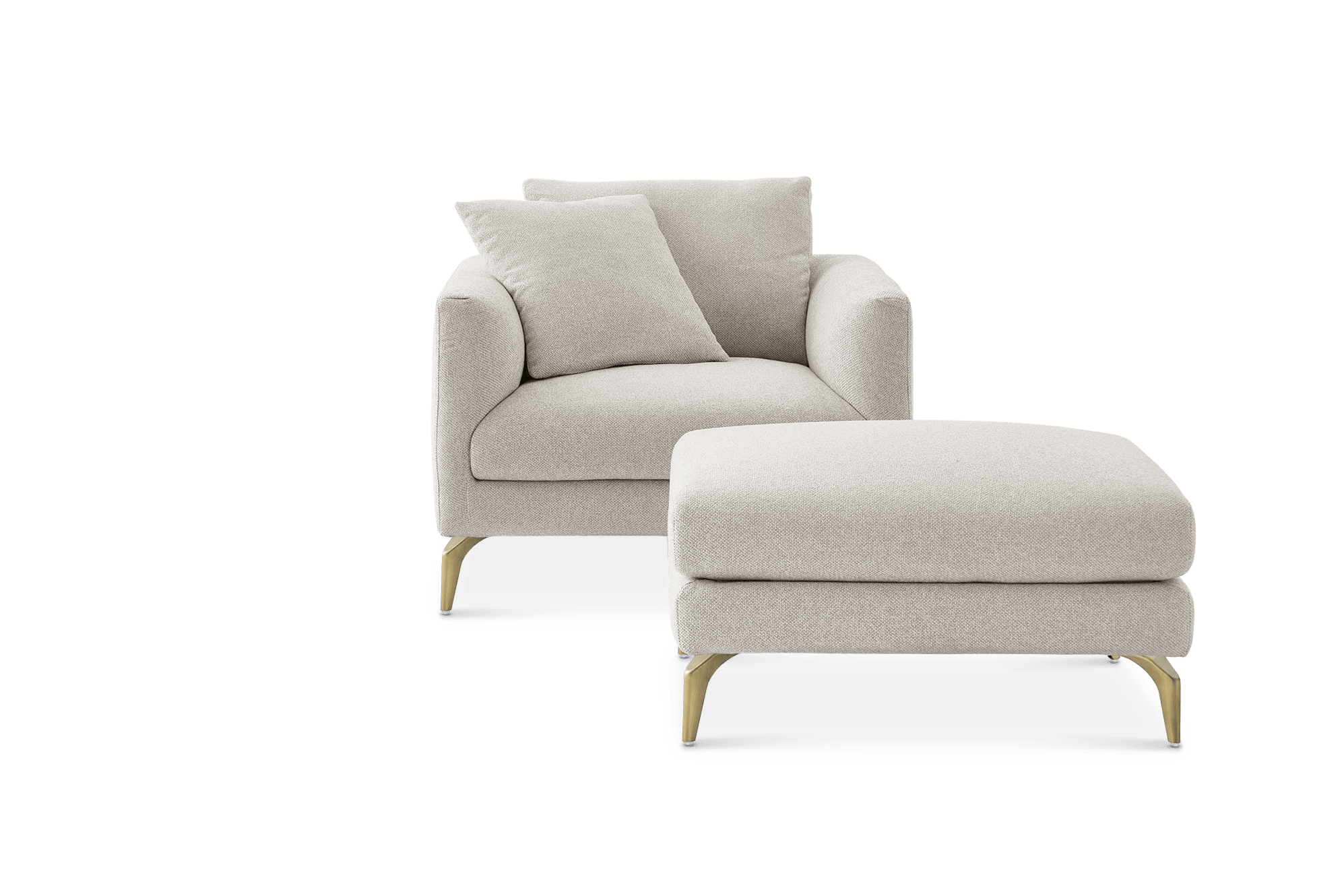 Lena Armchair with Footstool, (Performance Hugo) Greige (Brass Legs)