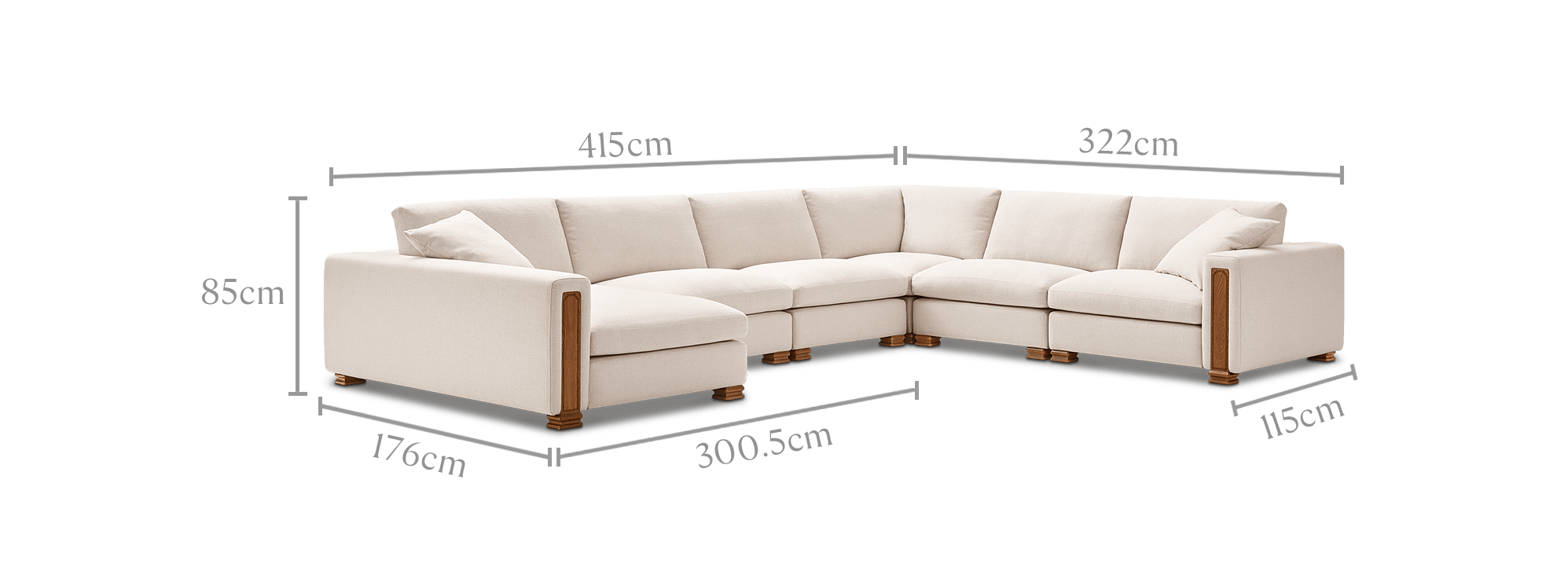 dimension of Tan France Kagan 6-Piece L-Shape Sectional Sofa with Chaise