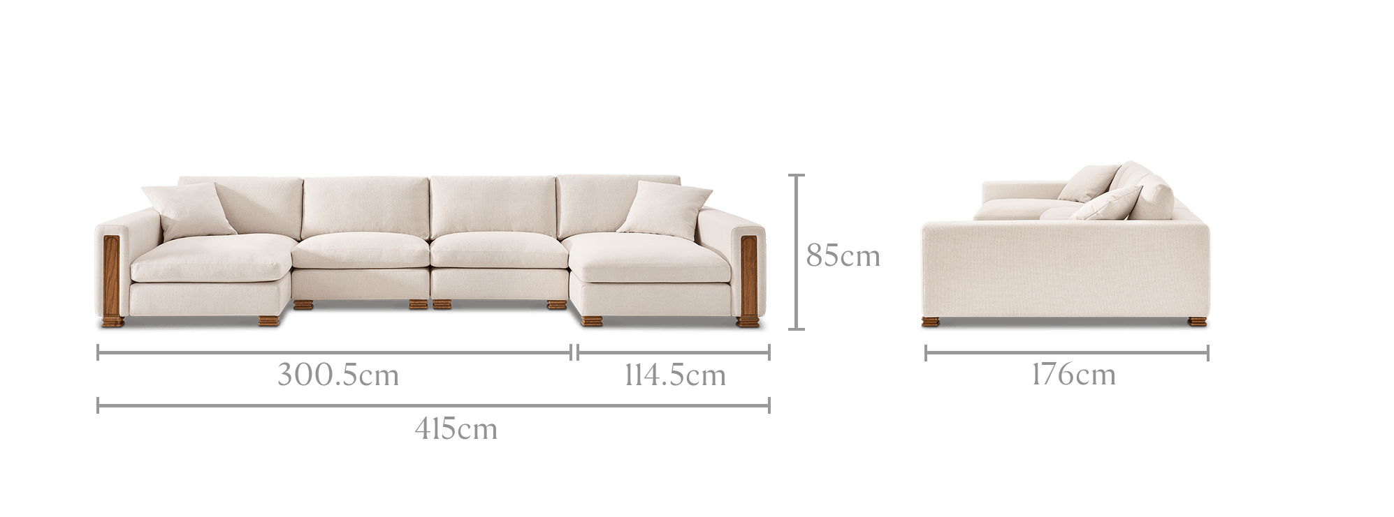 dimension of Tan France Kagan 4-Piece U-Shape Sectional Sofa