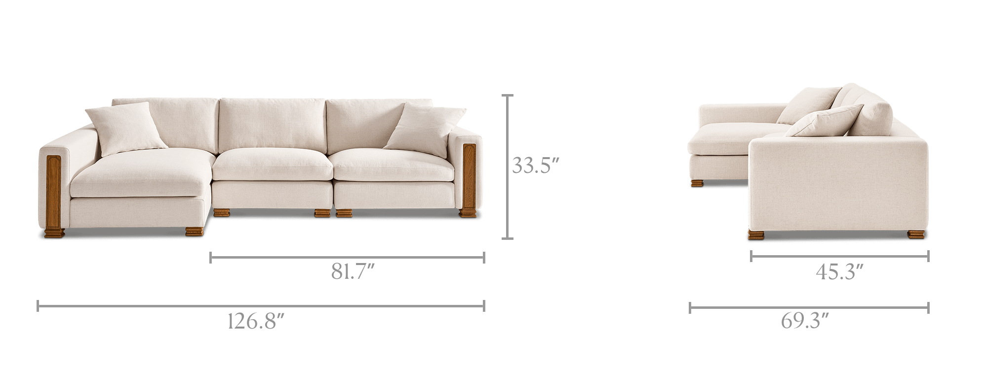 dimension of Tan France Kagan 3-Piece Chaise Sectional Couch