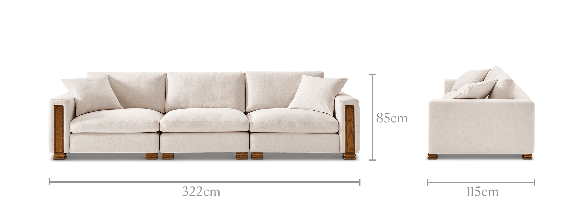 dimension of Tan France Kagan Extended 3 Seater Sofa