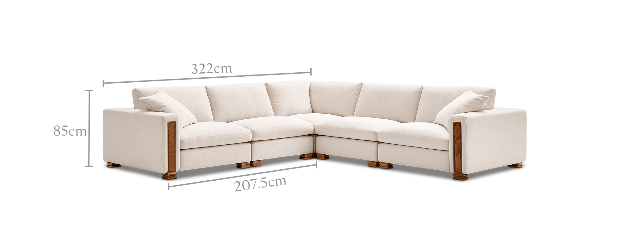 dimension of Tan France Kagan 5-Piece L-Shape Sectional Sofa