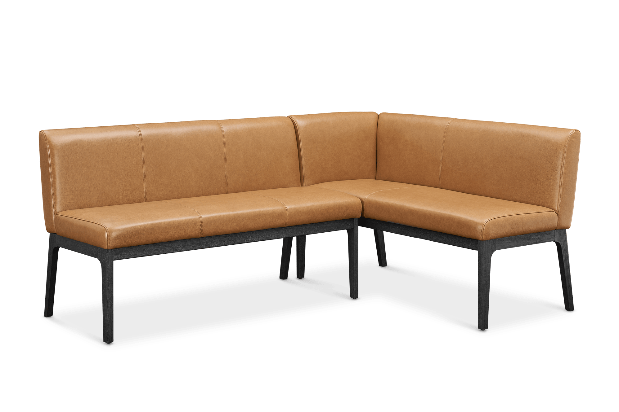 Elliot Leather L-Shape Banquette Right Facing, (Lugano) Caramel (Espresso Leg)