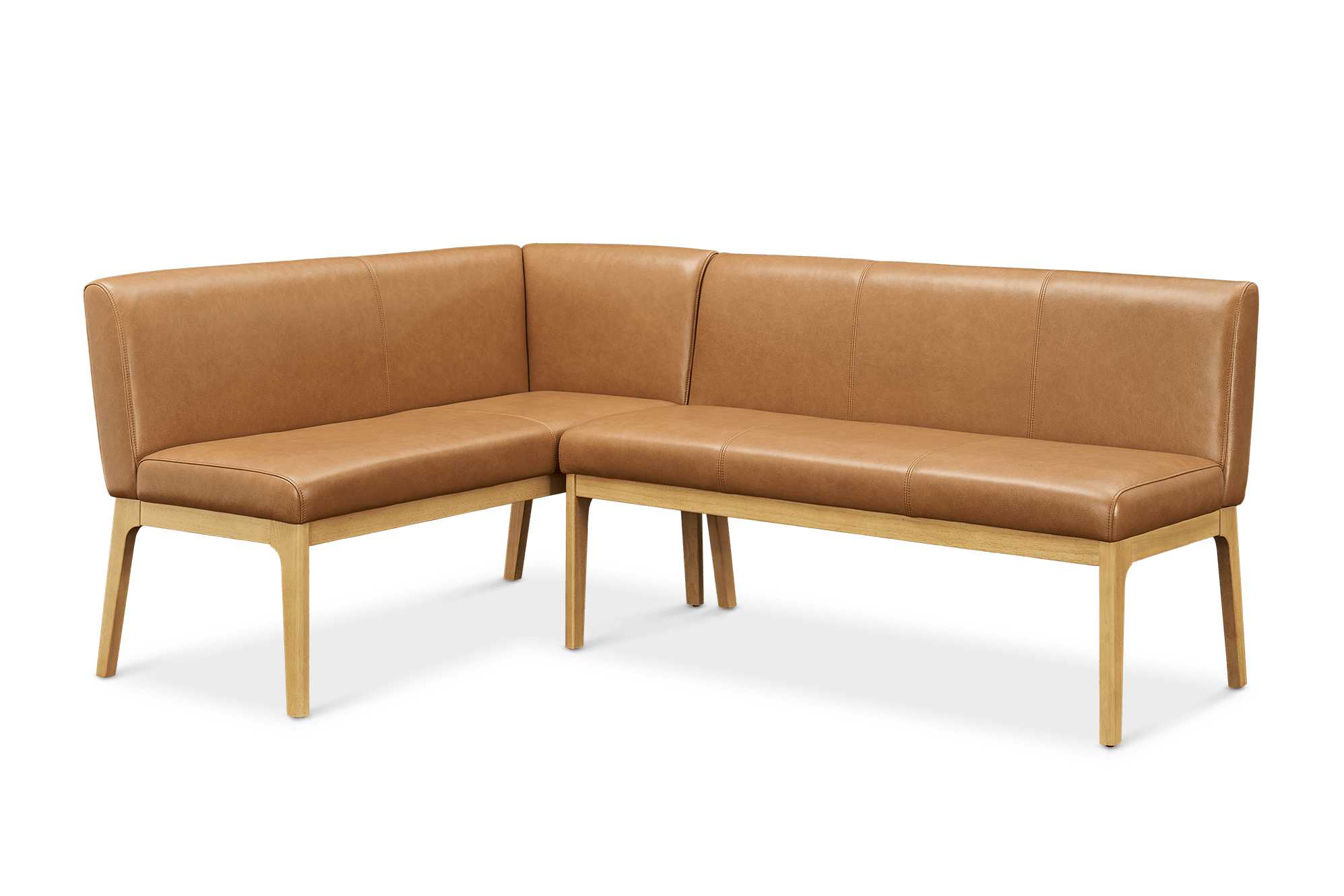 Elliot Leather L-Shape Banquette Left Facing, (Lugano) Caramel (Blonde Oak)