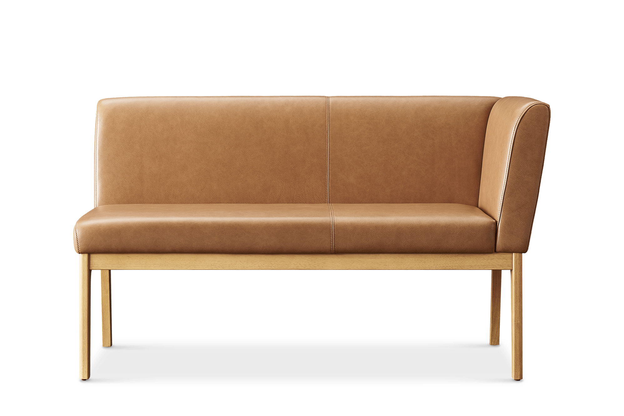 Elliot Leather Right Banquette Bench, (Lugano) Caramel (Blonde Oak)