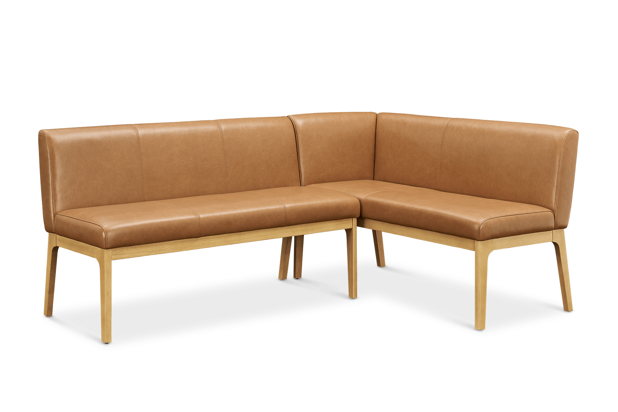Elliot Leather L-Shape Banquette Right Facing, (Lugano) Caramel (Blonde Oak)