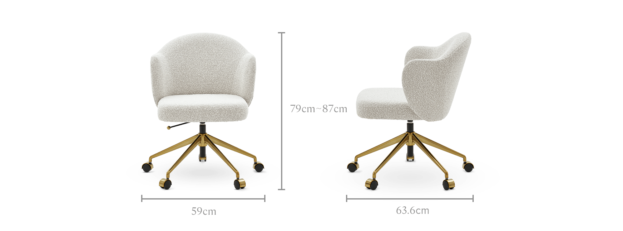 dimension of Simone Performance Bouclé Office Chair, Antique Brass