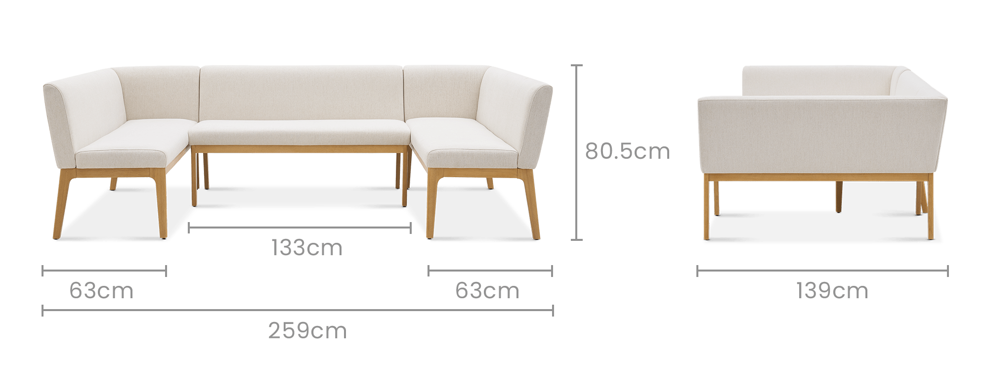 dimension of Elliot Performance Fabric U-Shape Banquette