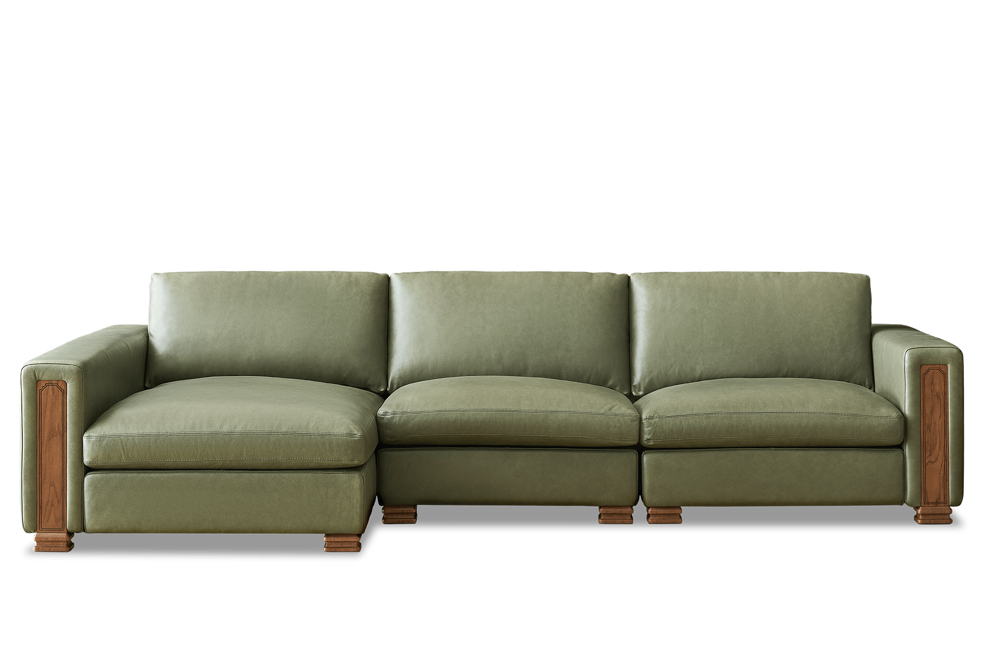 Tan France Kagan Leather 3-Piece Chaise Sectional Sofa Left Facing, (Lugano) Moss