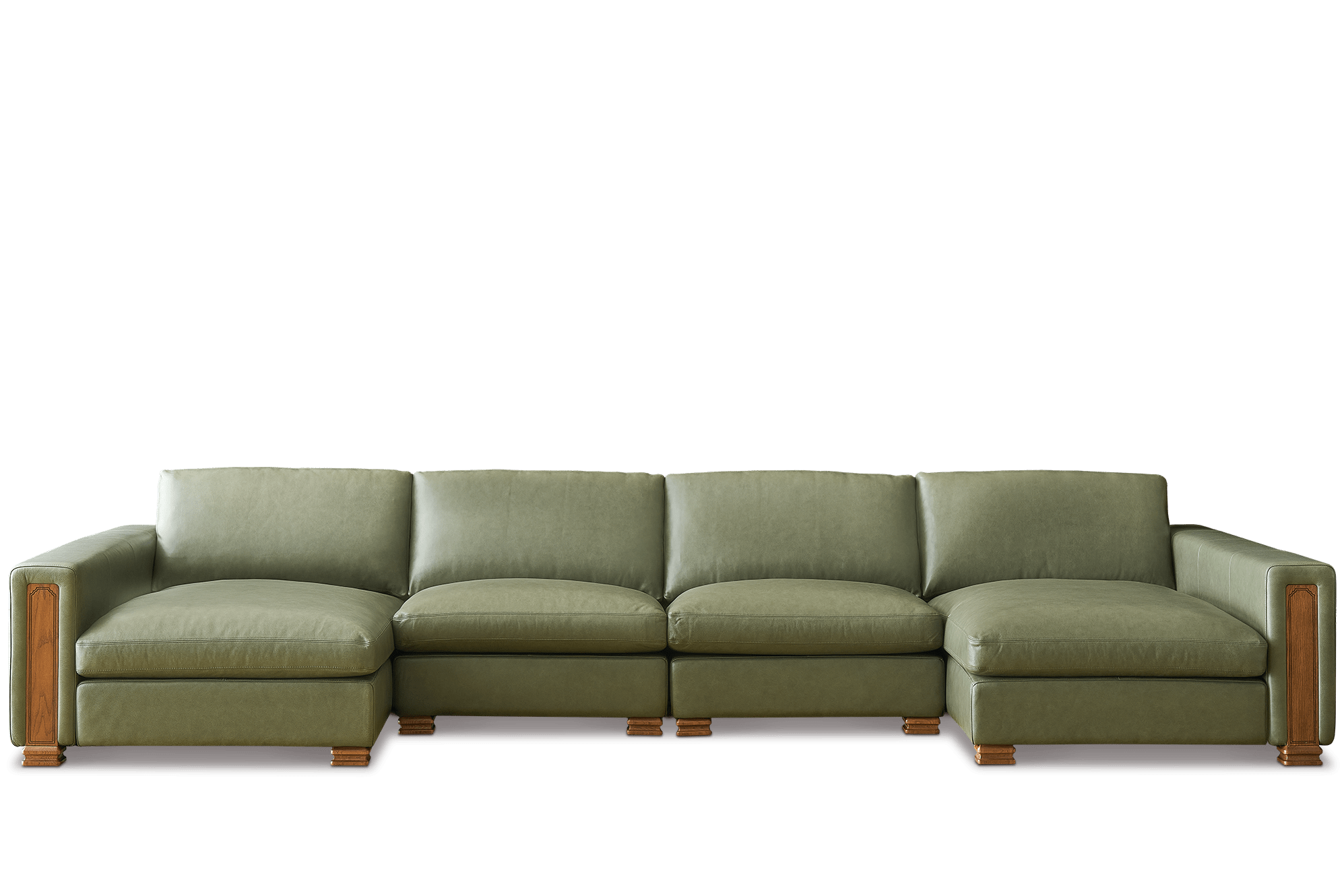 Tan France Kagan Leather 4-Piece U-Shaped Sofa, (Lugano) Moss