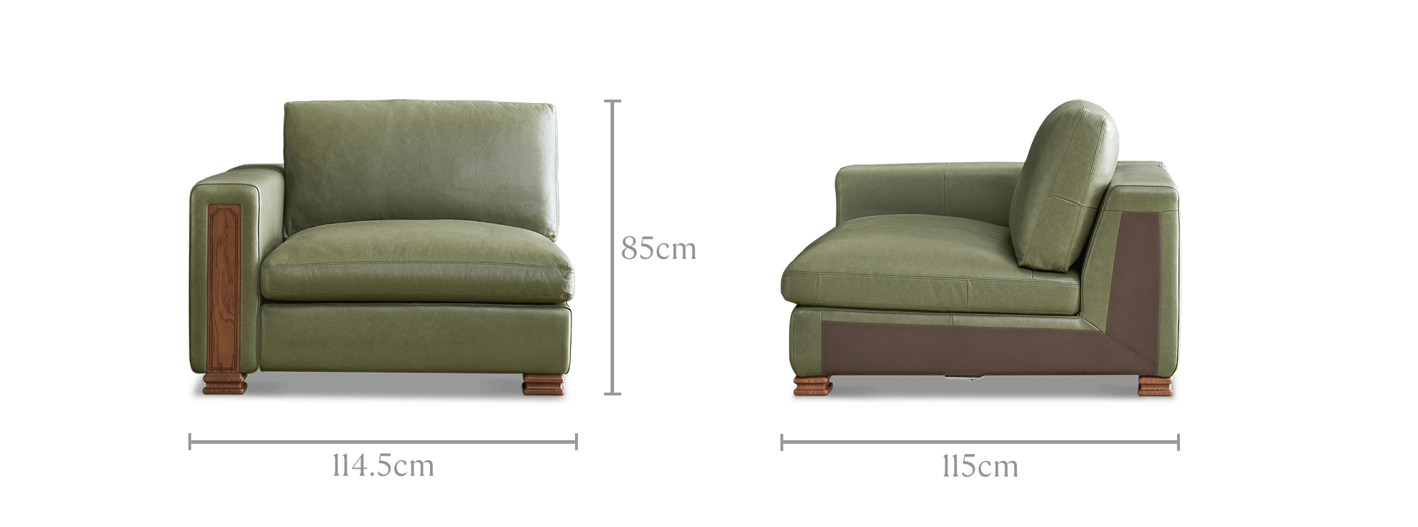 dimension of Tan France Kagan Leather Left Arm Sofa
