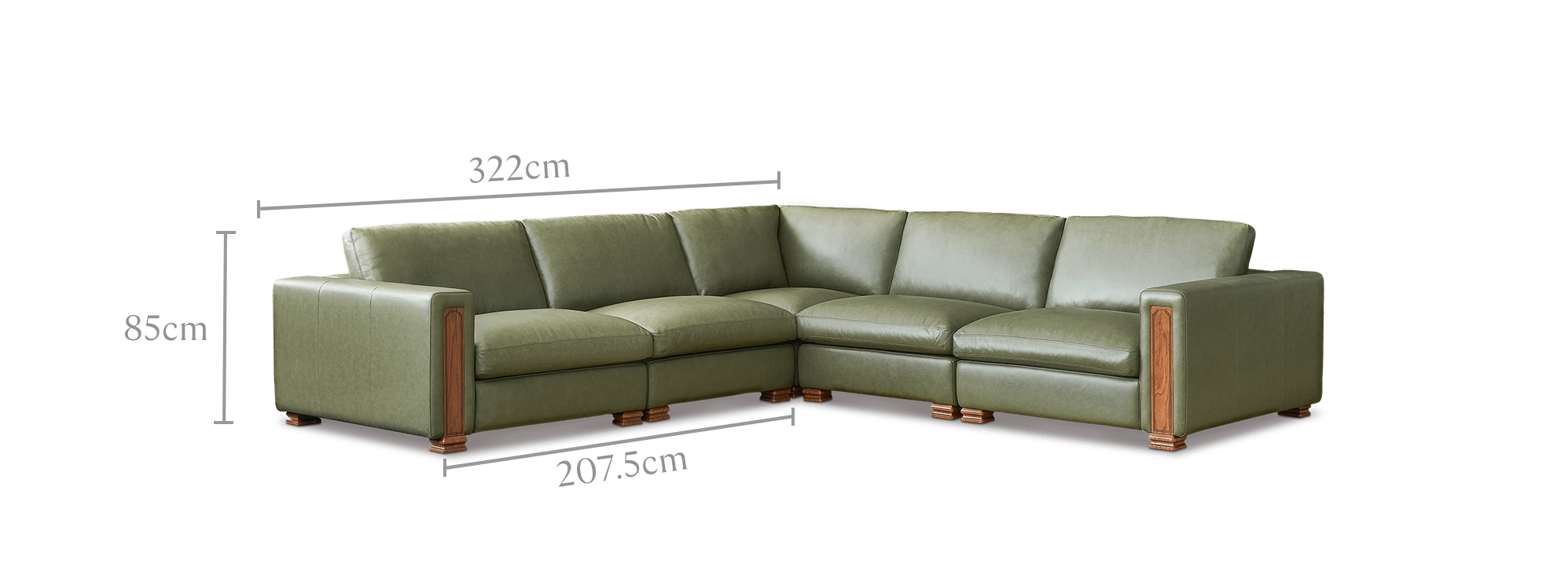 dimension of Tan France Kagan Leather 5-Piece L-Shape Sectional Sofa