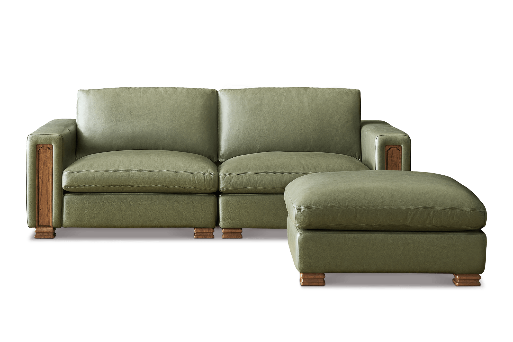 Tan France Kagan Leather 3 Seater Sofa with Footstool, (Lugano) Moss