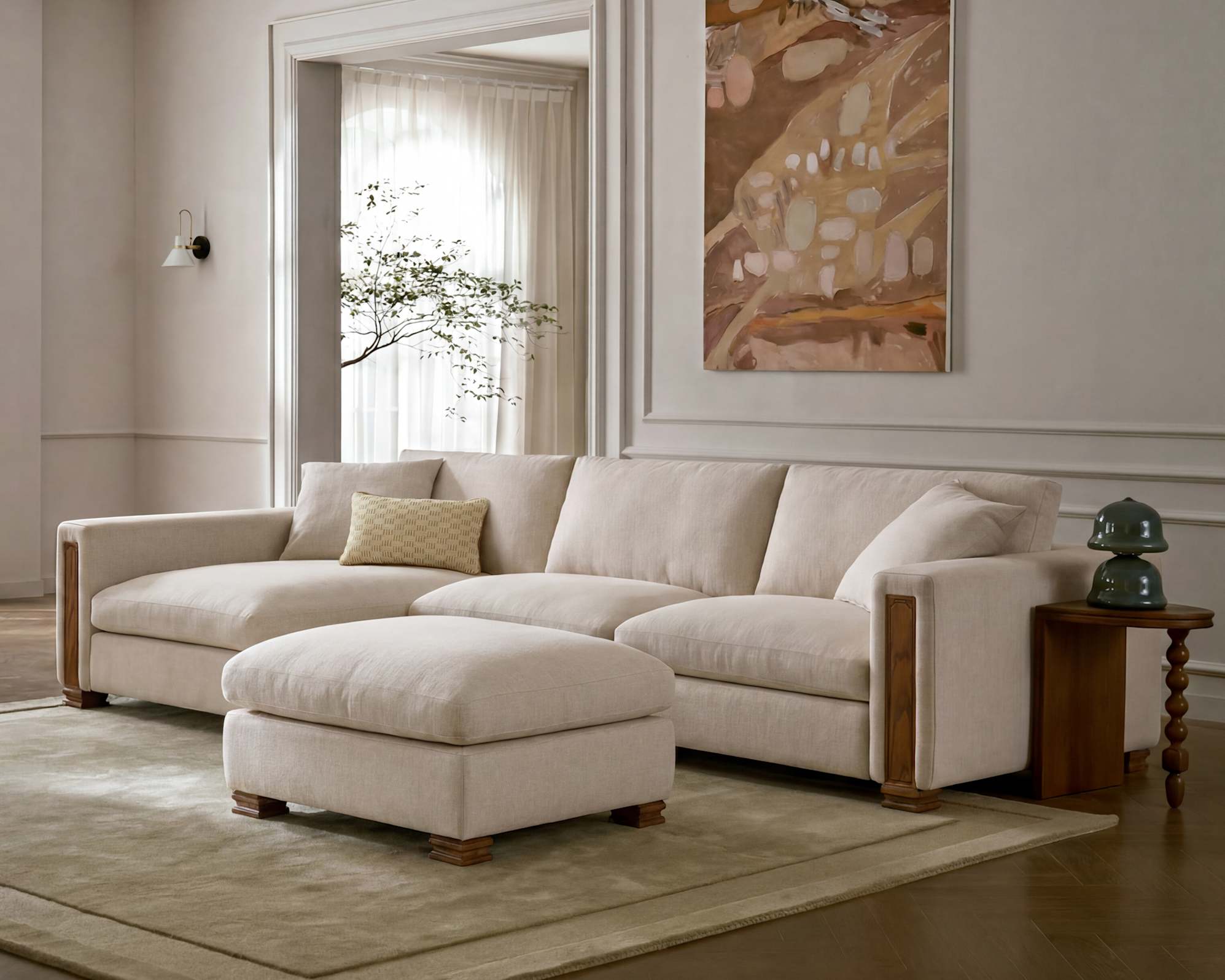 Tan France Kagan 3-Piece Chaise Sofa 2