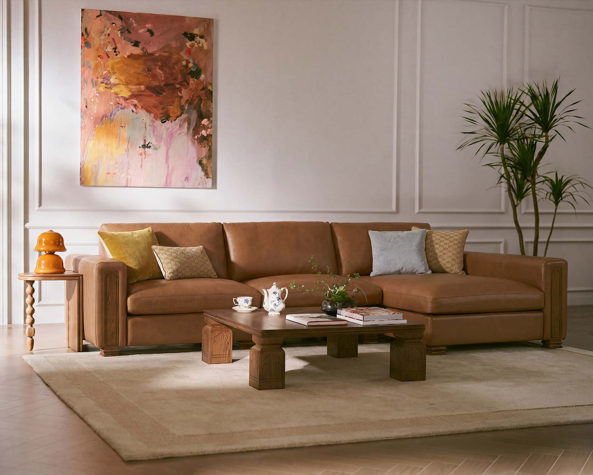 Tan France Kagan Leather Armless Sofa 2