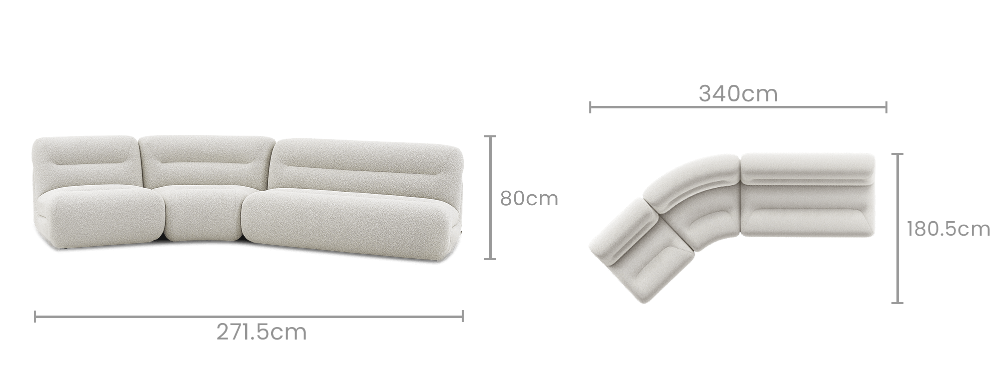 dimension of Tovi Performance Boucle Angled Chaise Sectional Sofa