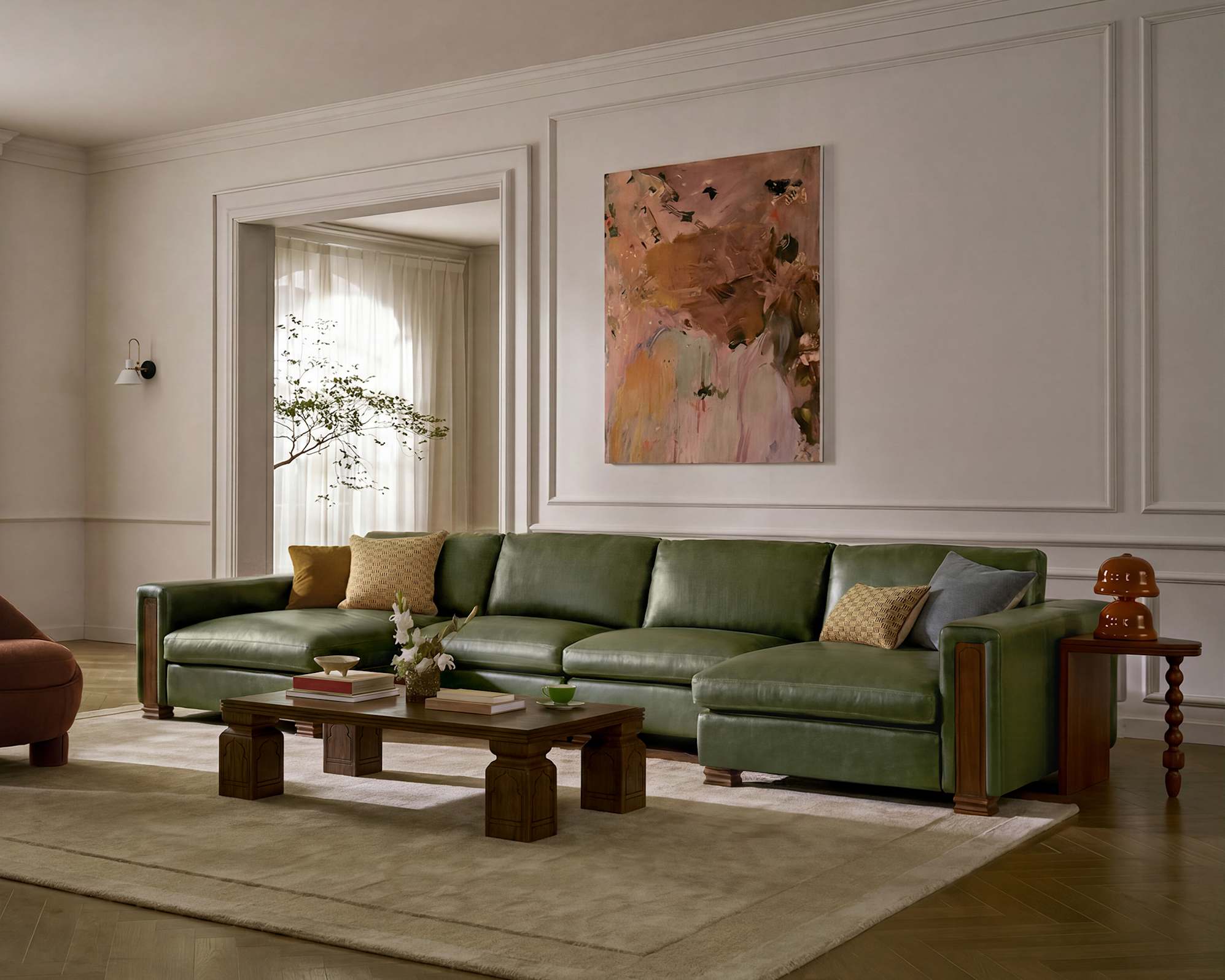 Tan France Kagan Leather Right Chaise 2