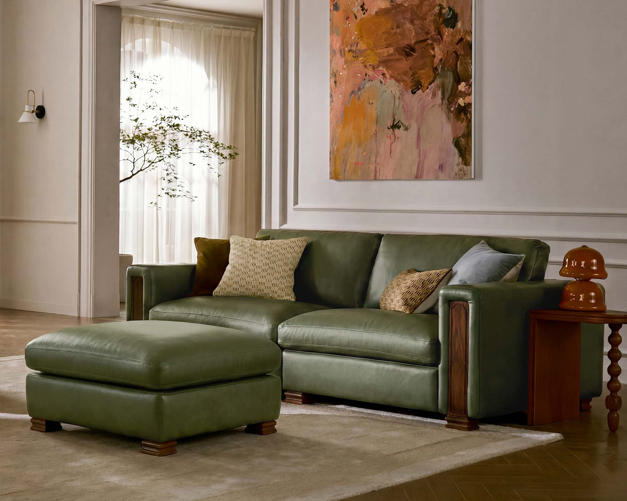 Tan France Kagan Leather Sofa with Ottoman 0